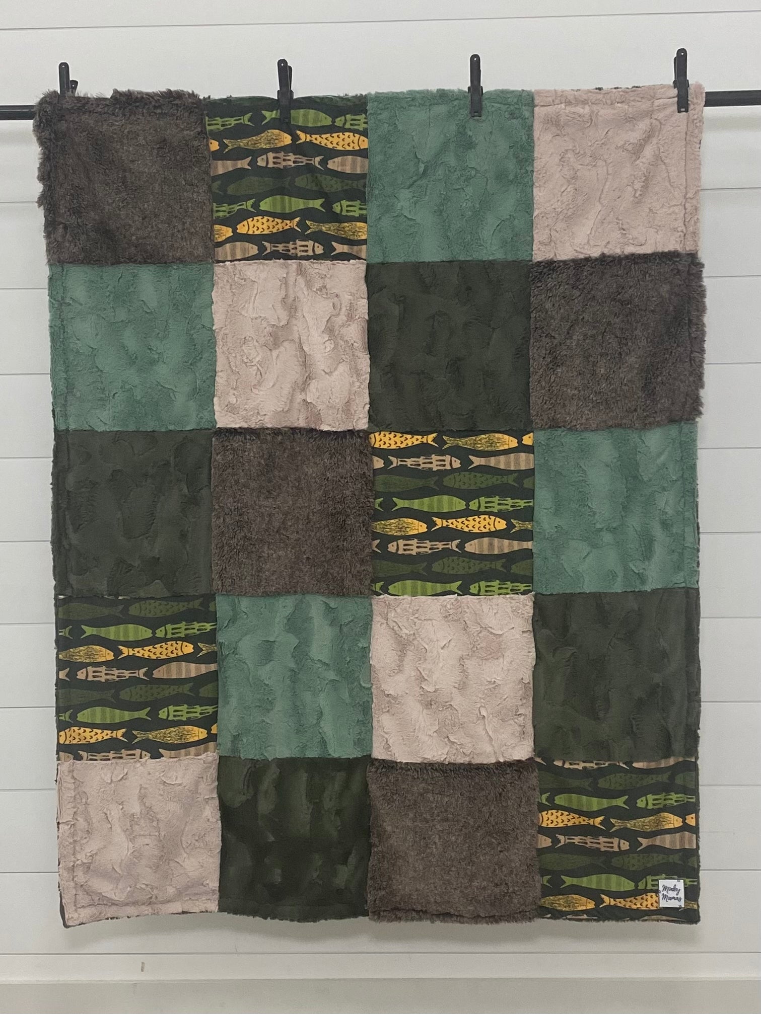 Fish Print Throw With Hide Chive Hide on the Back