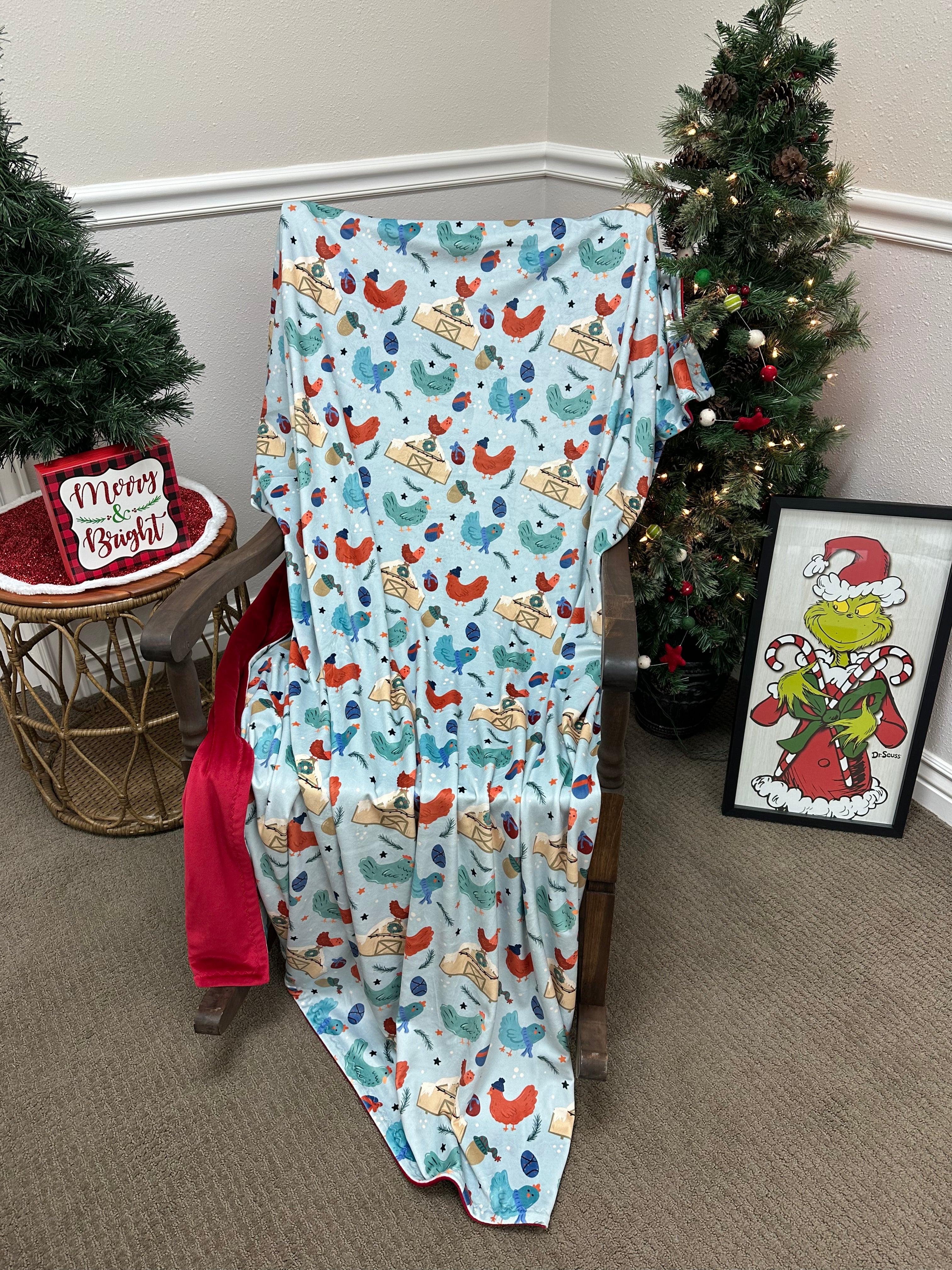 Christmas Chickens Marshmallow 60”x72”