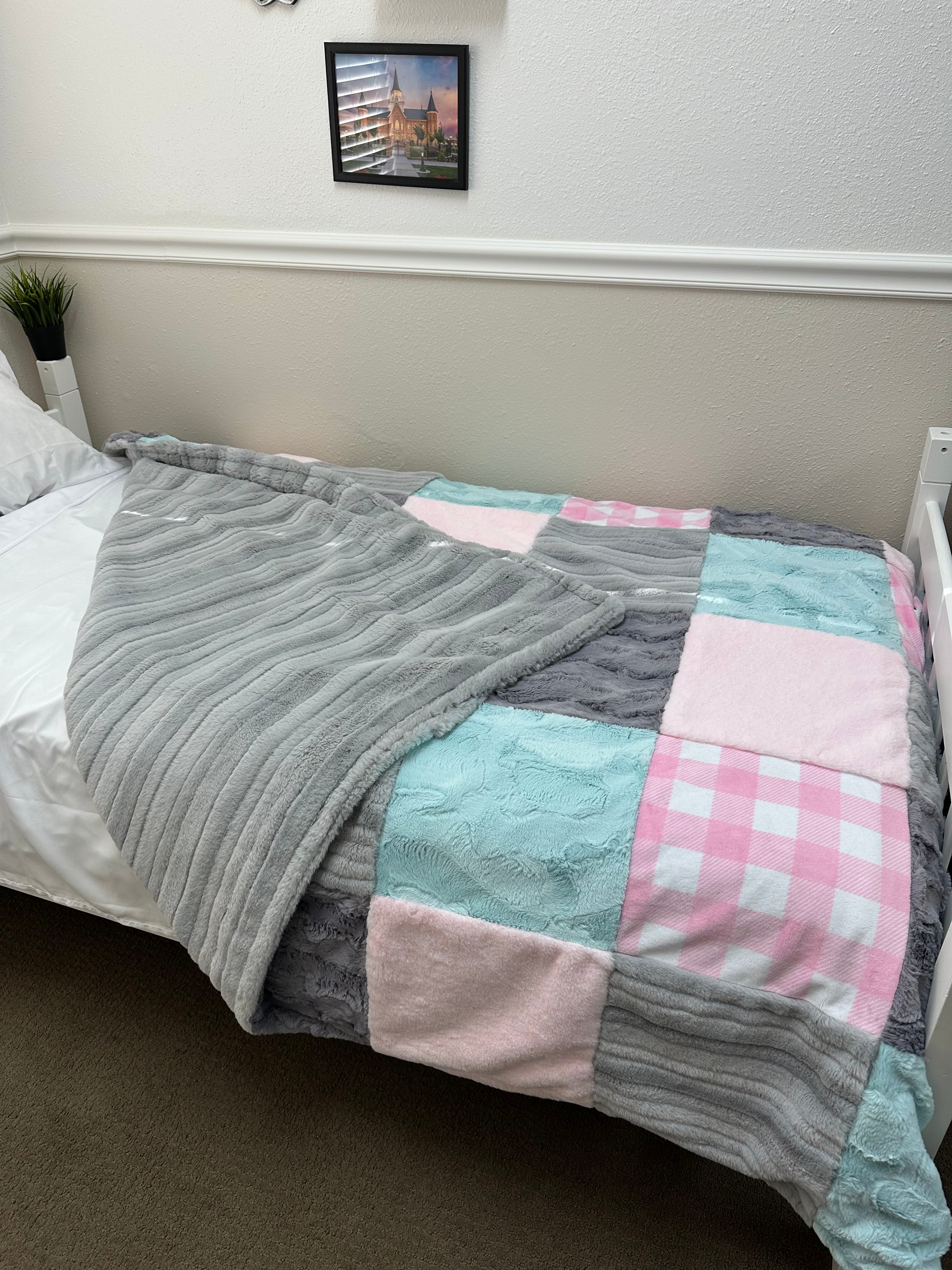 Pink, blue, grey minky mama