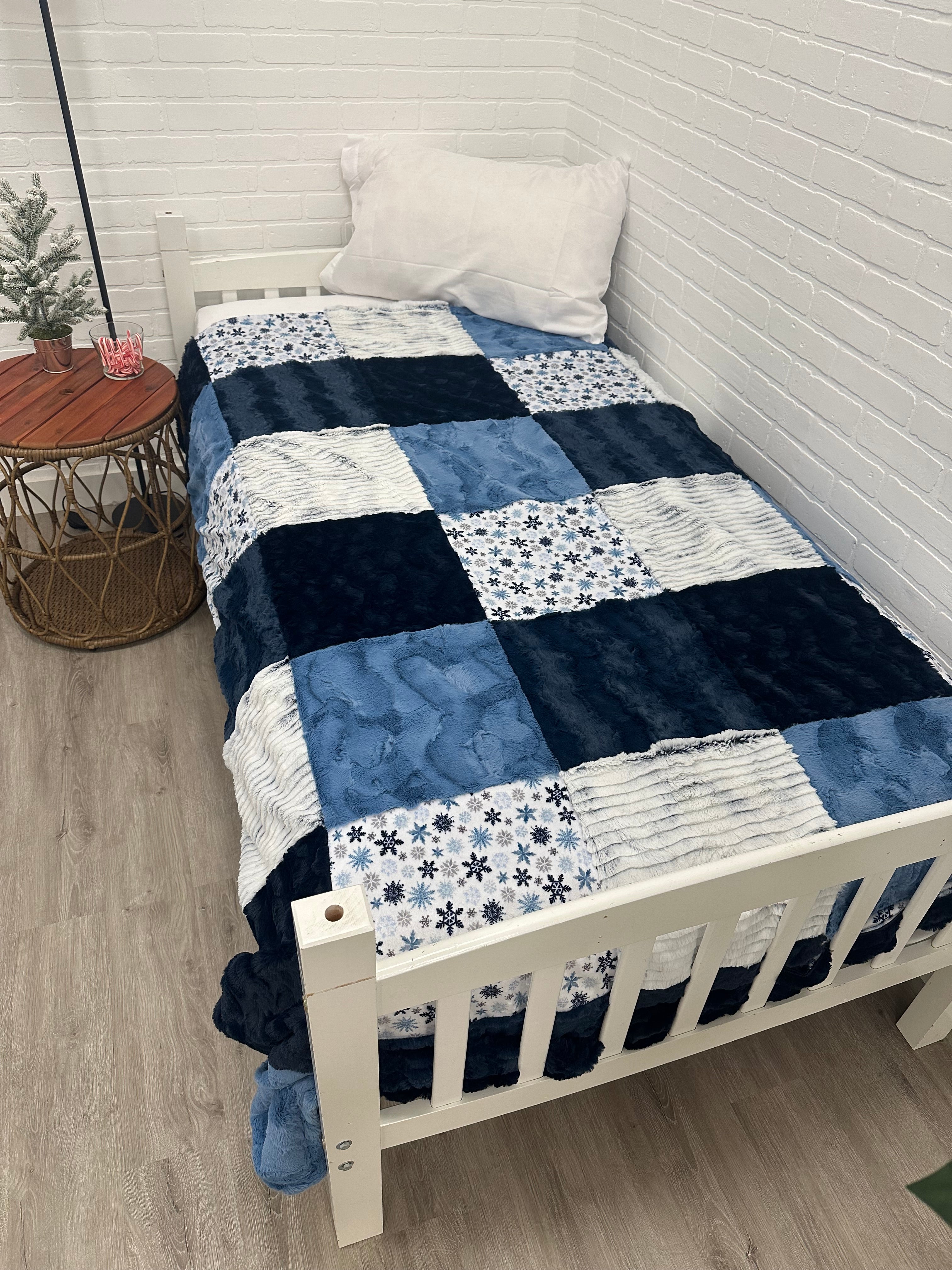 Snowflake Minky Mama With Navy Bella on the Back
