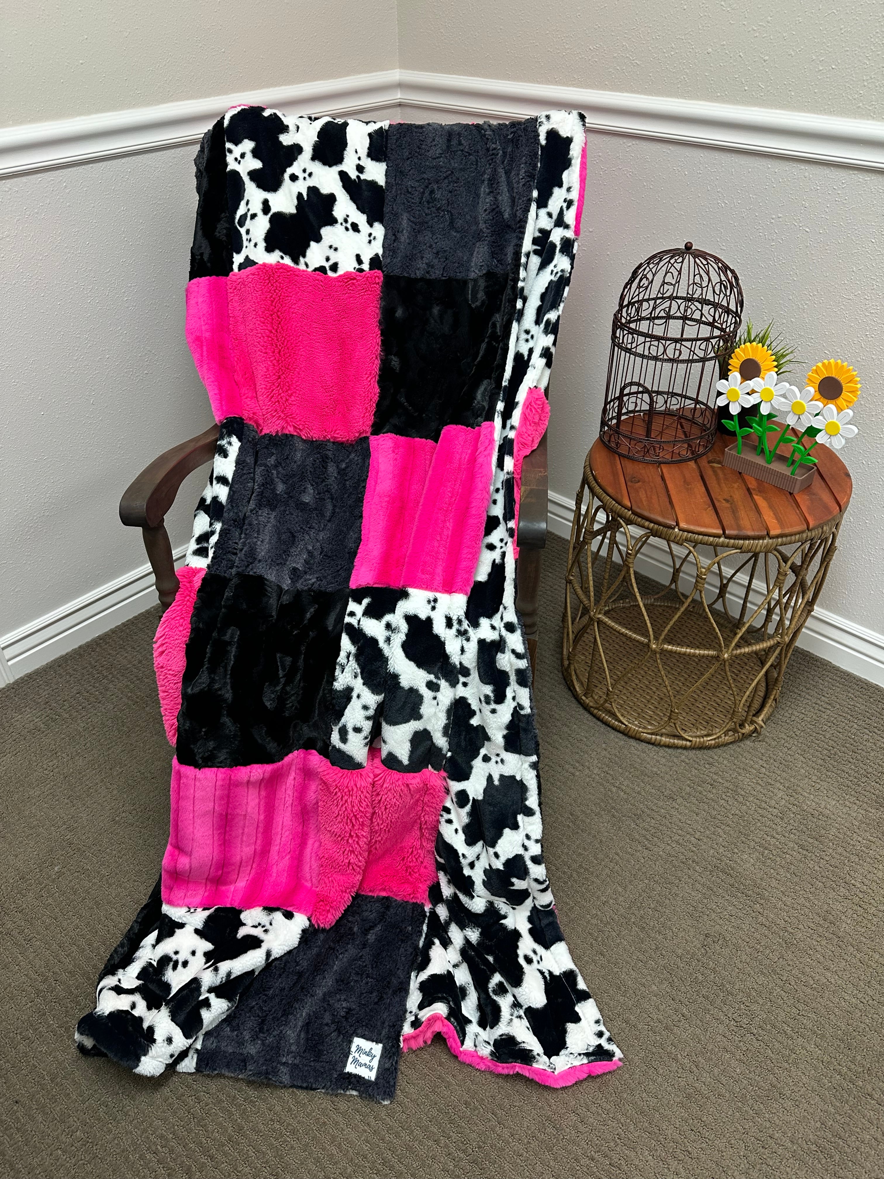Hot pink Cow Minky Mama