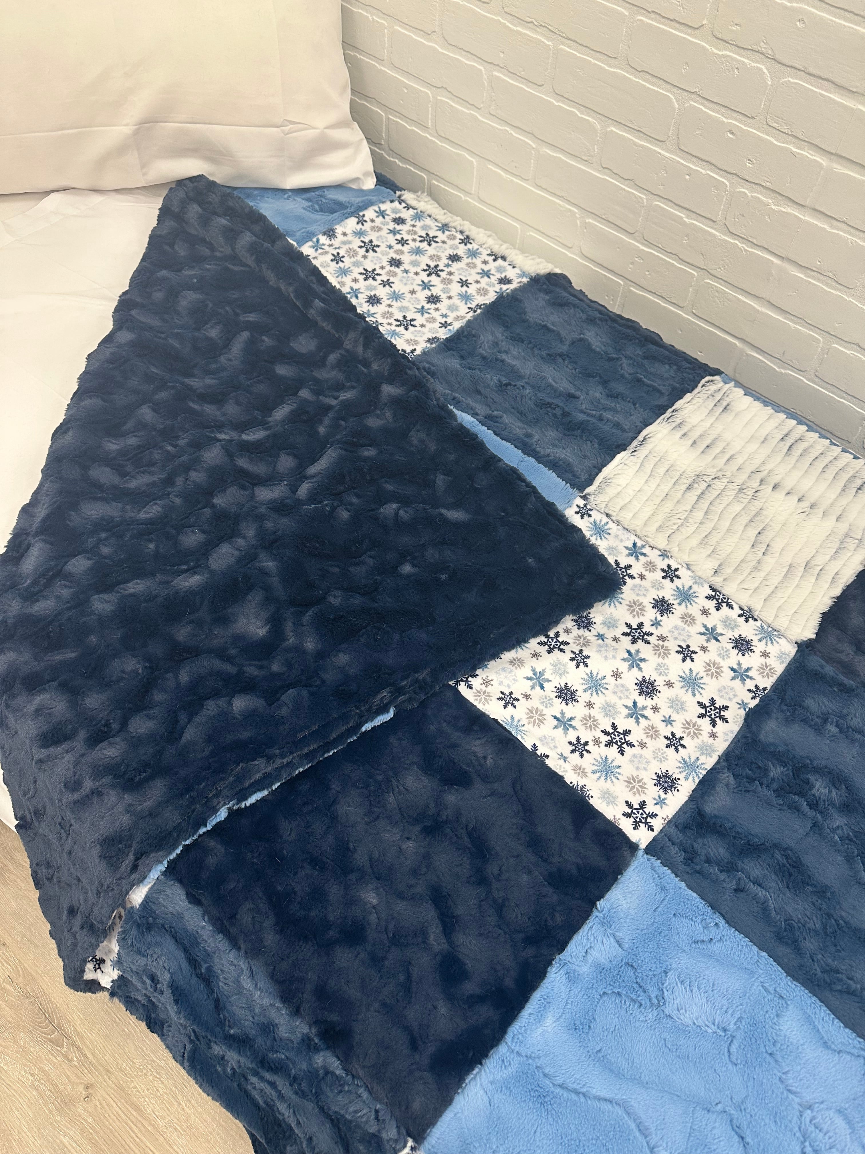 Snowflake Minky Mama With Navy Bella on the Back