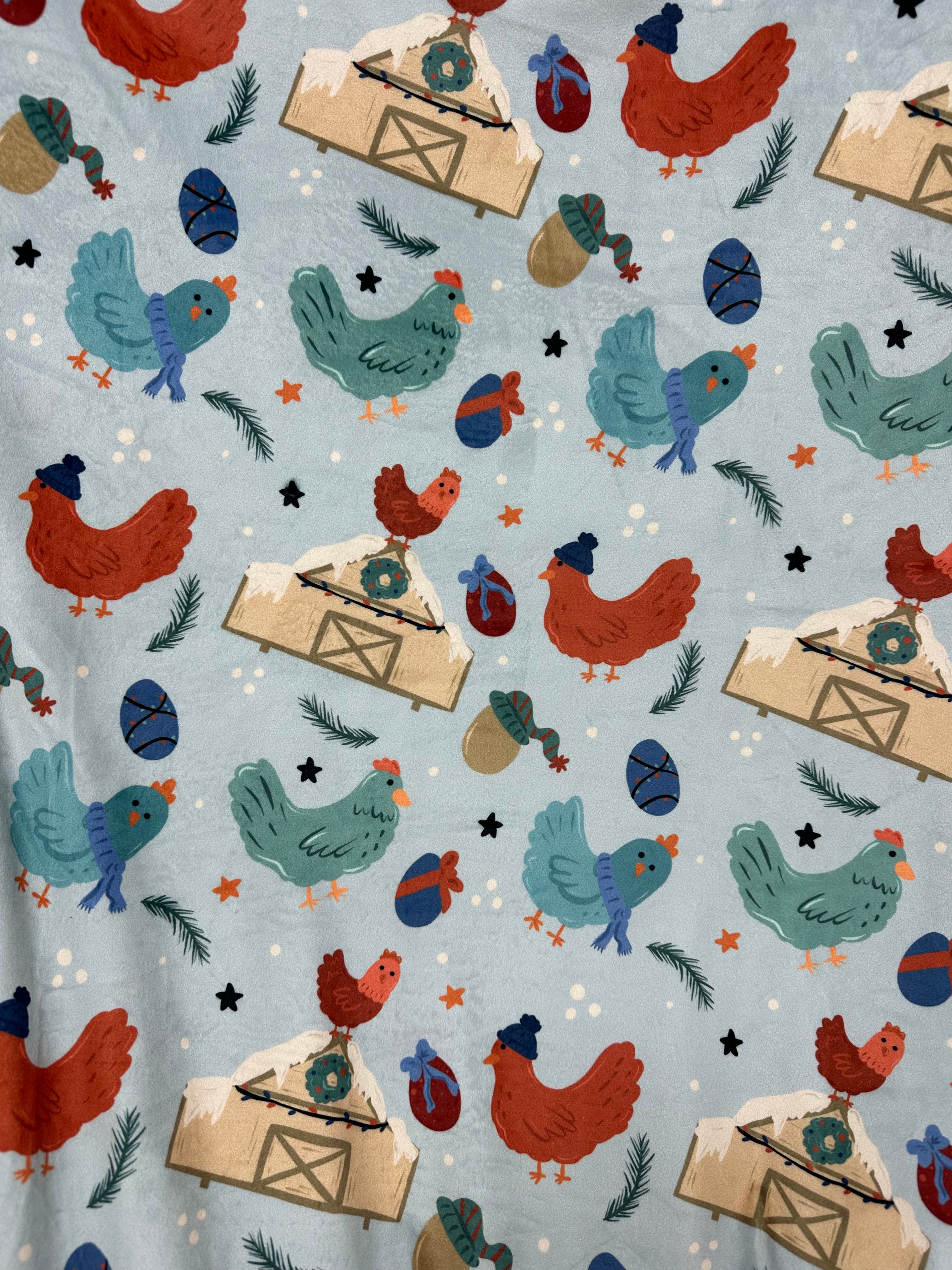 Christmas Chickens Marshmallow 60”x72”