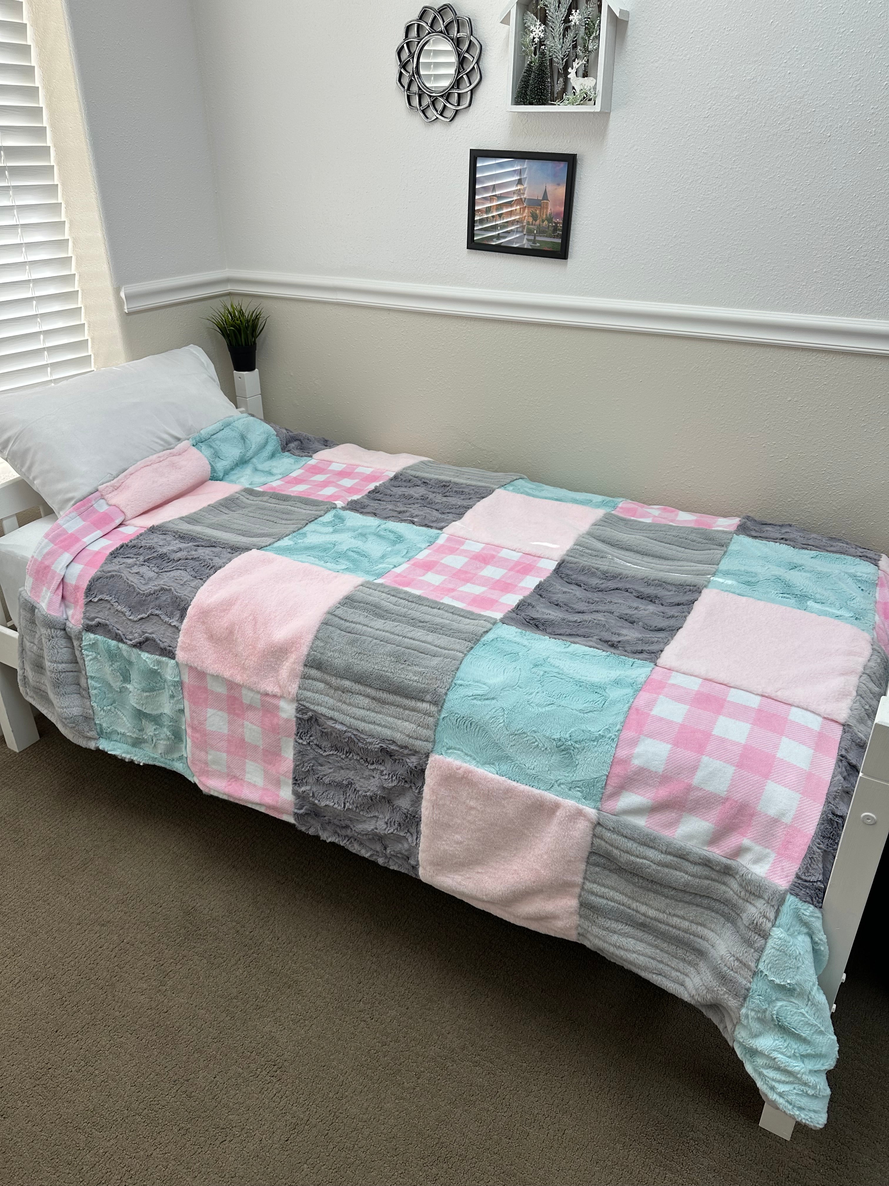 Pink, blue, grey minky mama