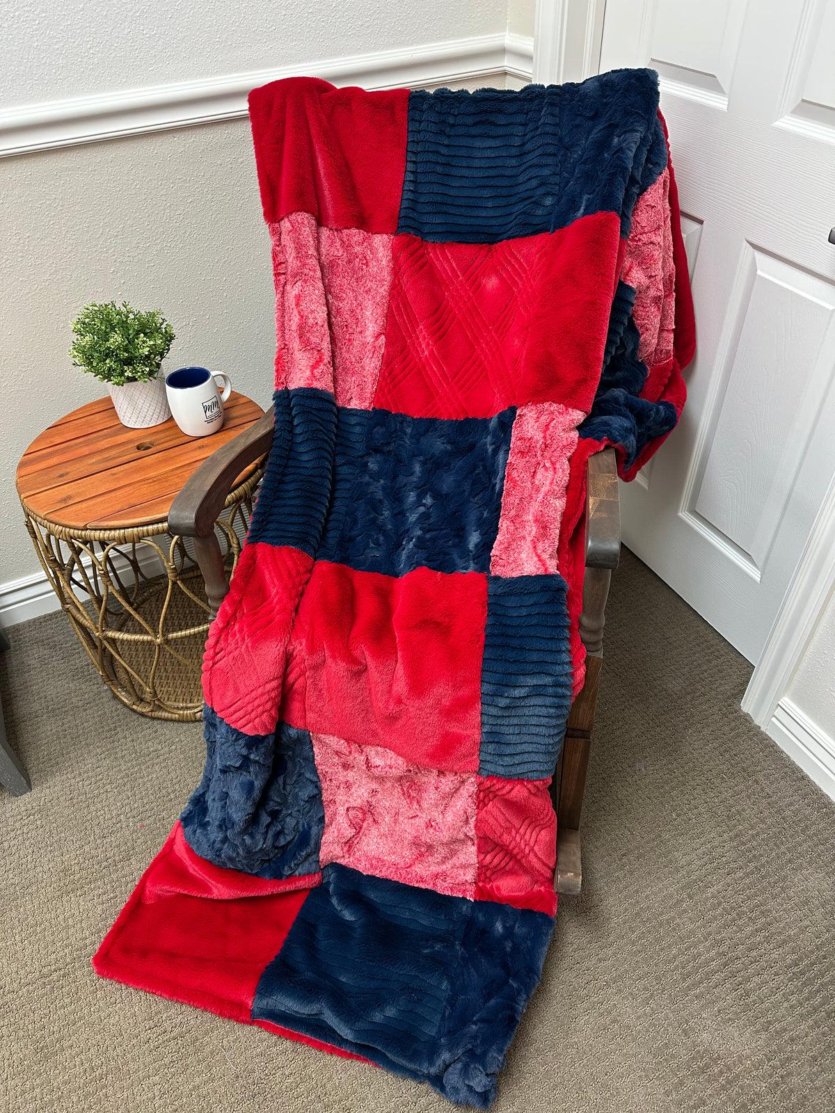 Red and Navy Minky Mama