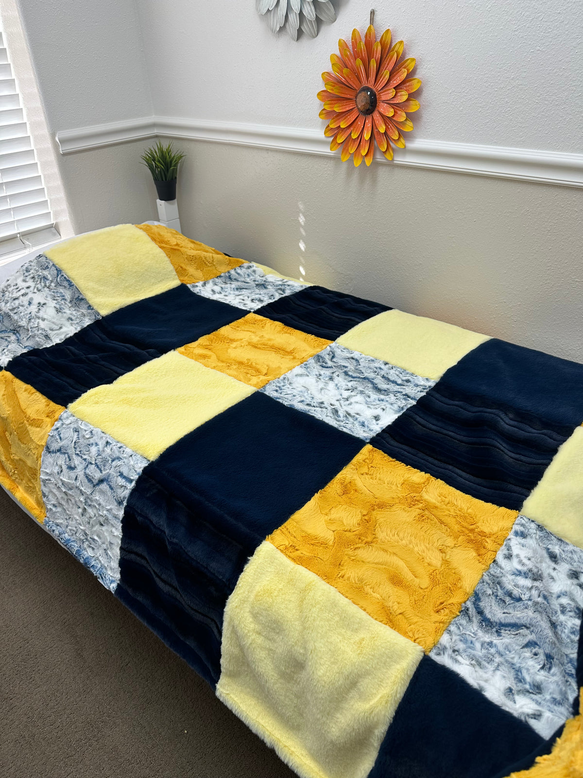 Yellow and Navy Minky Mama