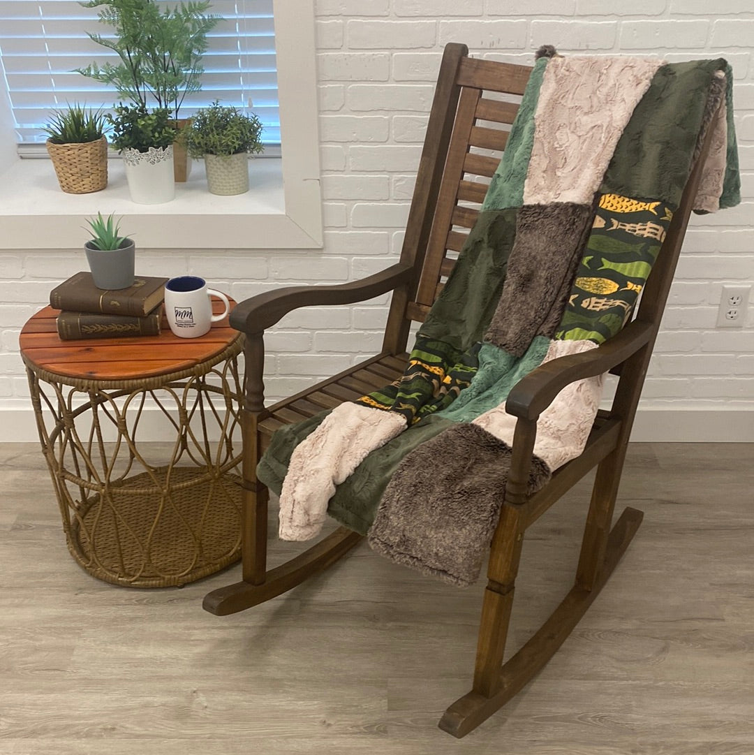 Fish Print Throw With Hide Chive Hide on the Back
