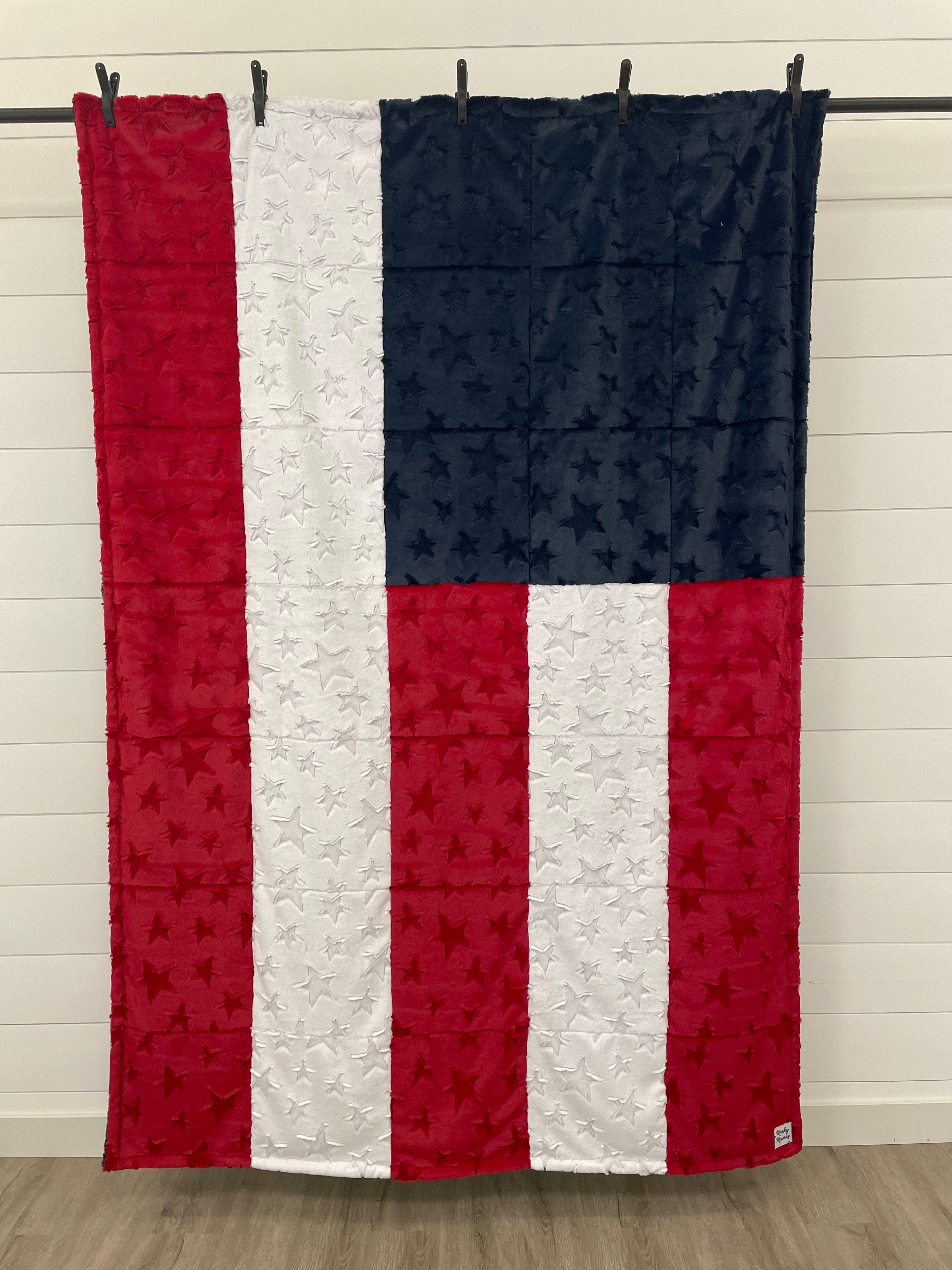 American Flag Minky Mama With Navy Stars on the Back