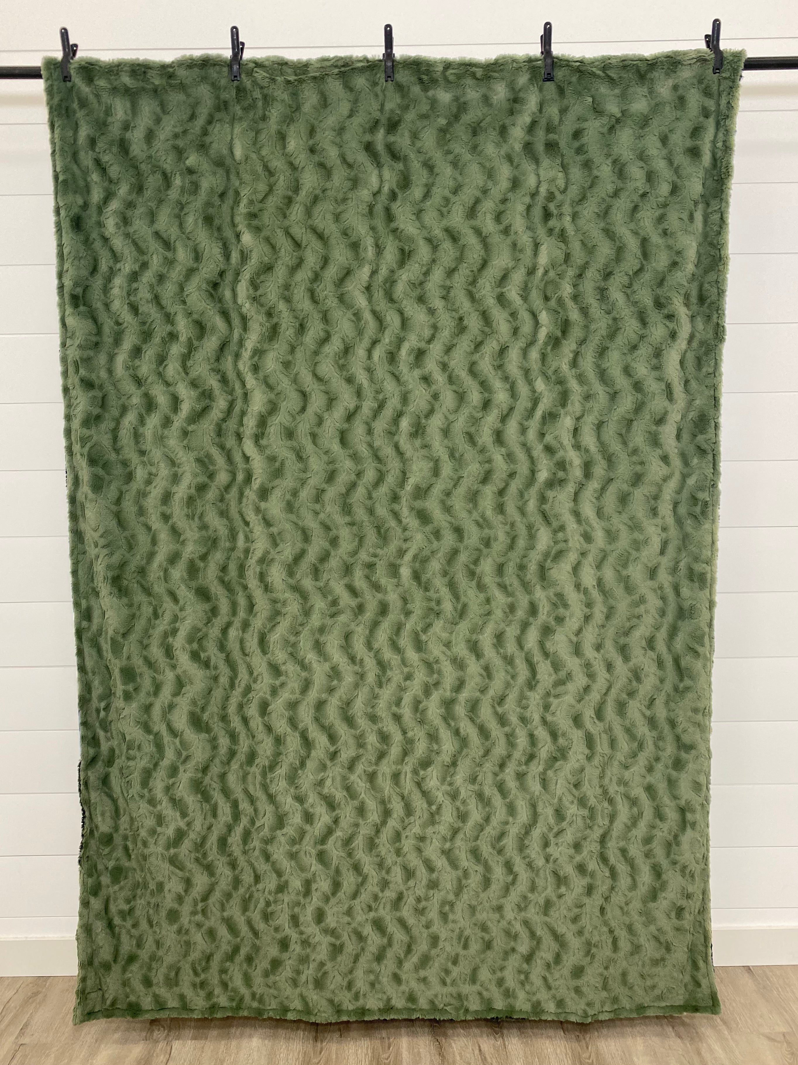 Navy Cabin Quilt Minky Mama With Mushroom Bella on the Back