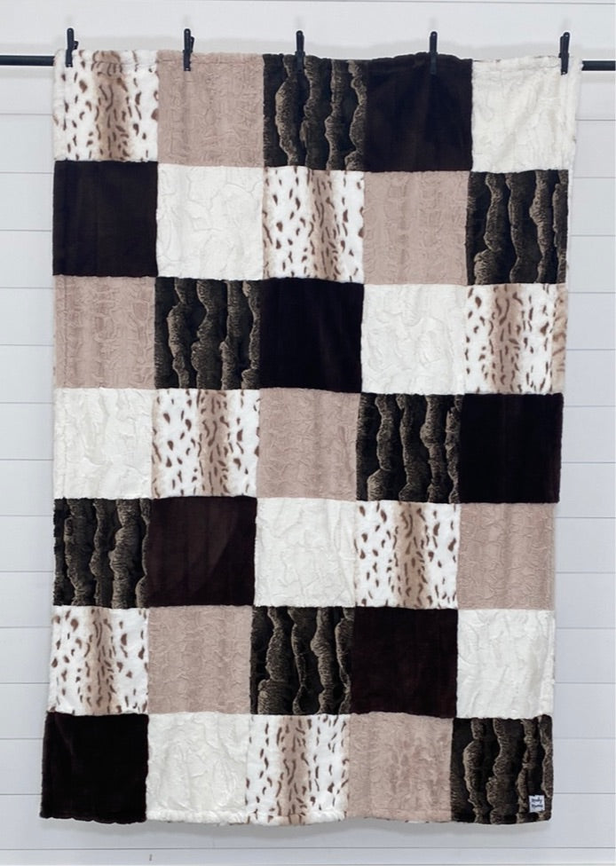 Mushroom and Chocolate Minky Mama With Simply Taupe Falcon on the Back
