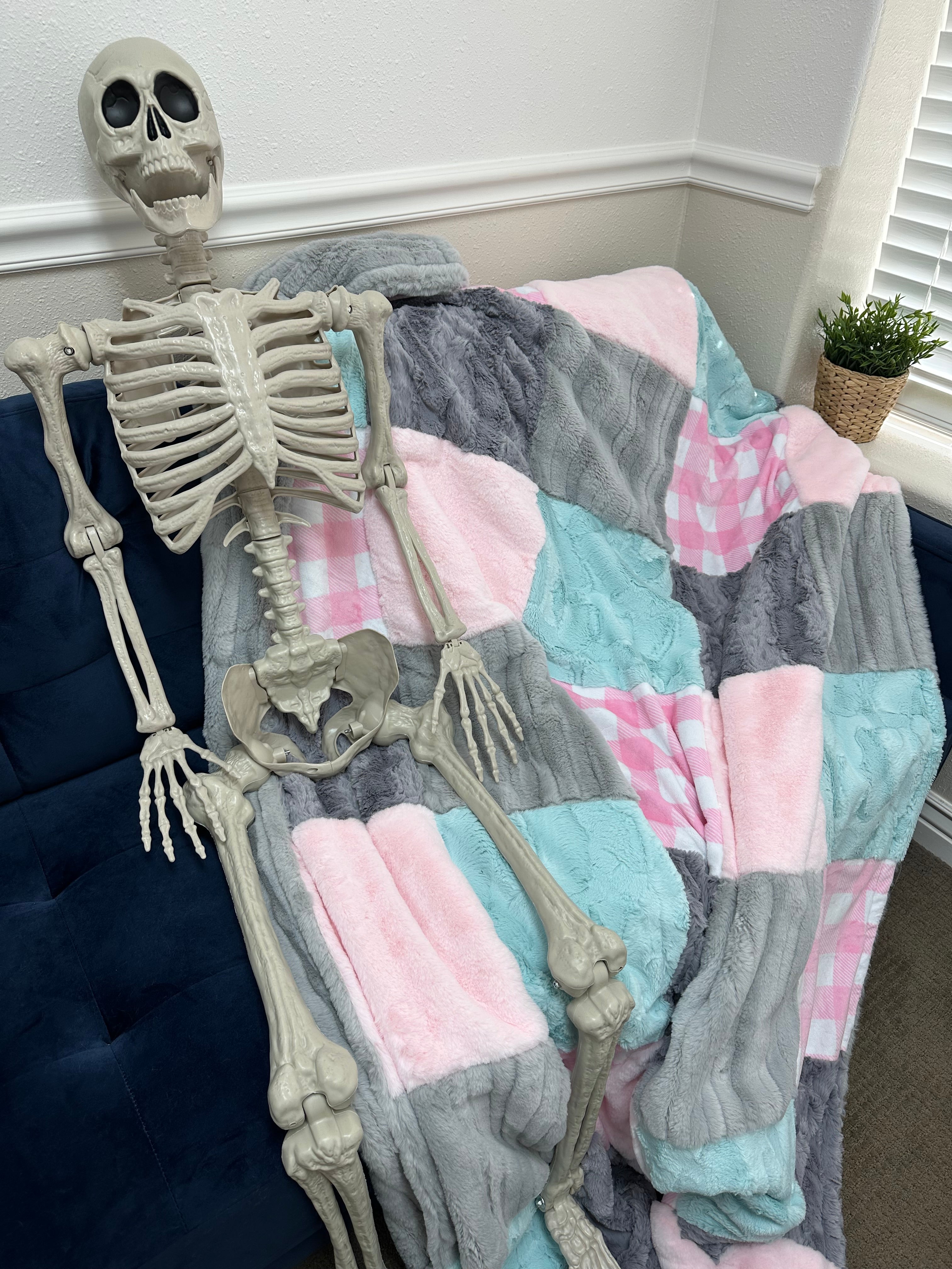Pink, blue, grey minky mama