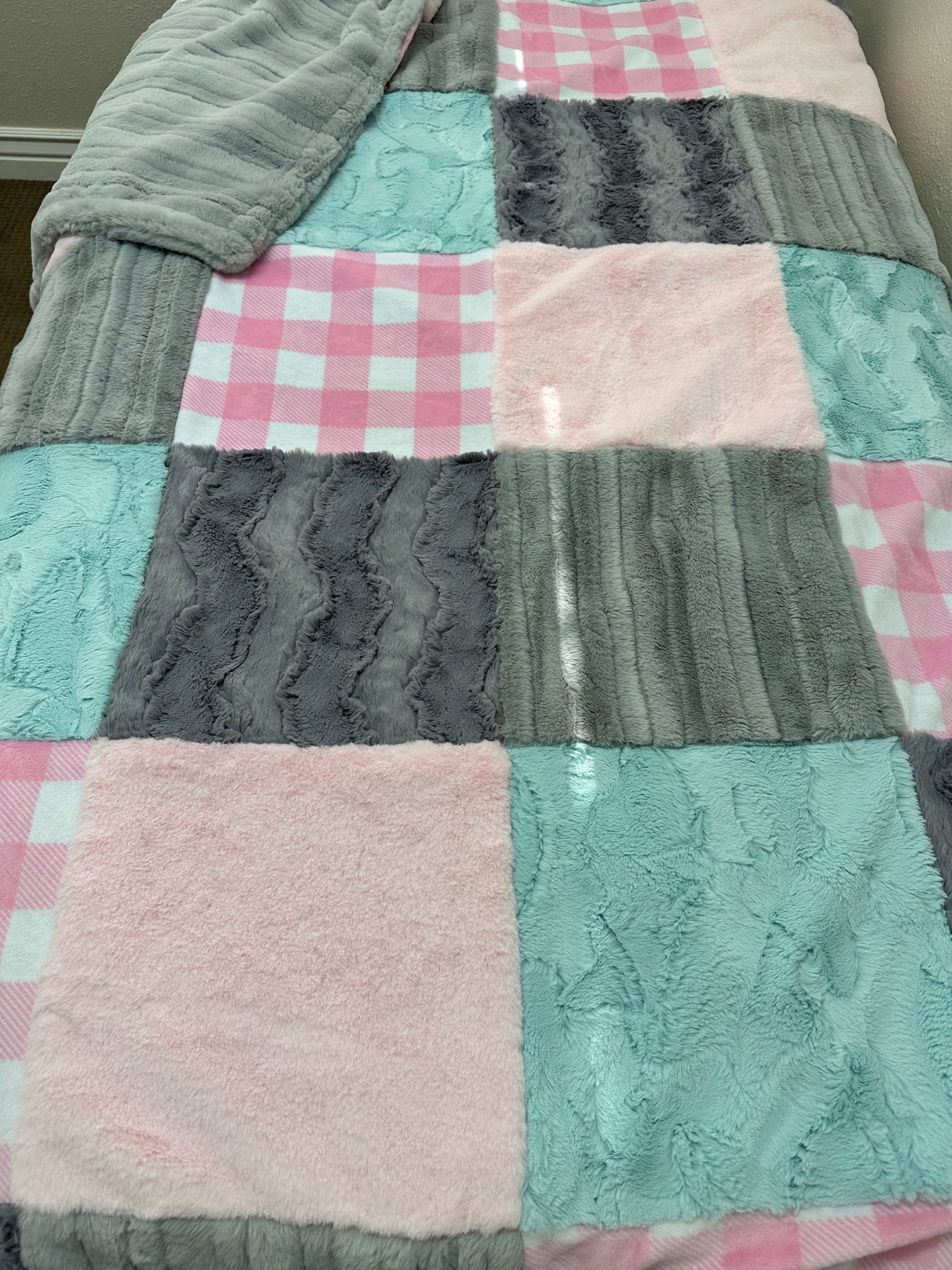 Pink, blue, grey minky mama