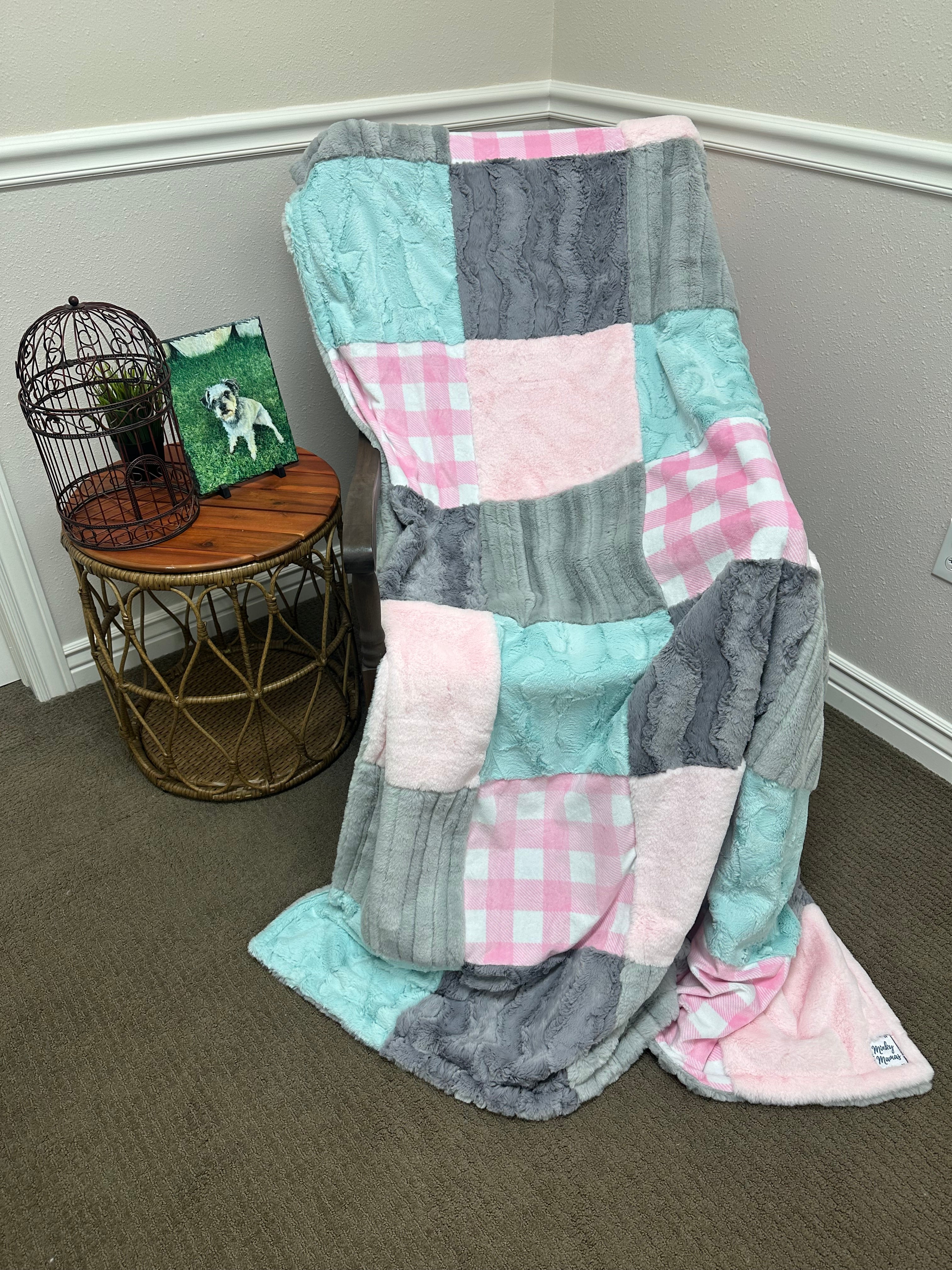 Pink, blue, grey minky mama