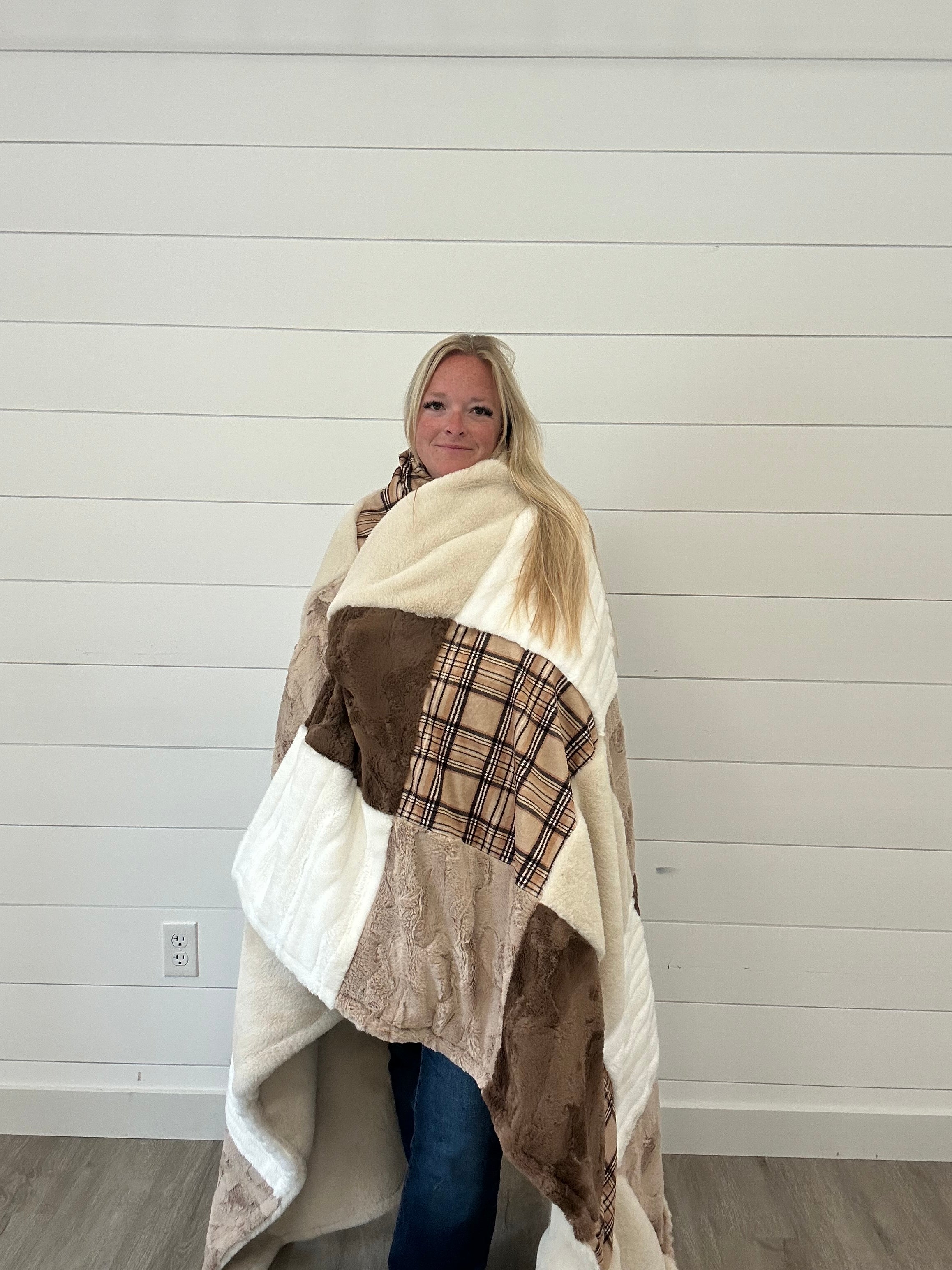 Neutral Checkered Minky Mama