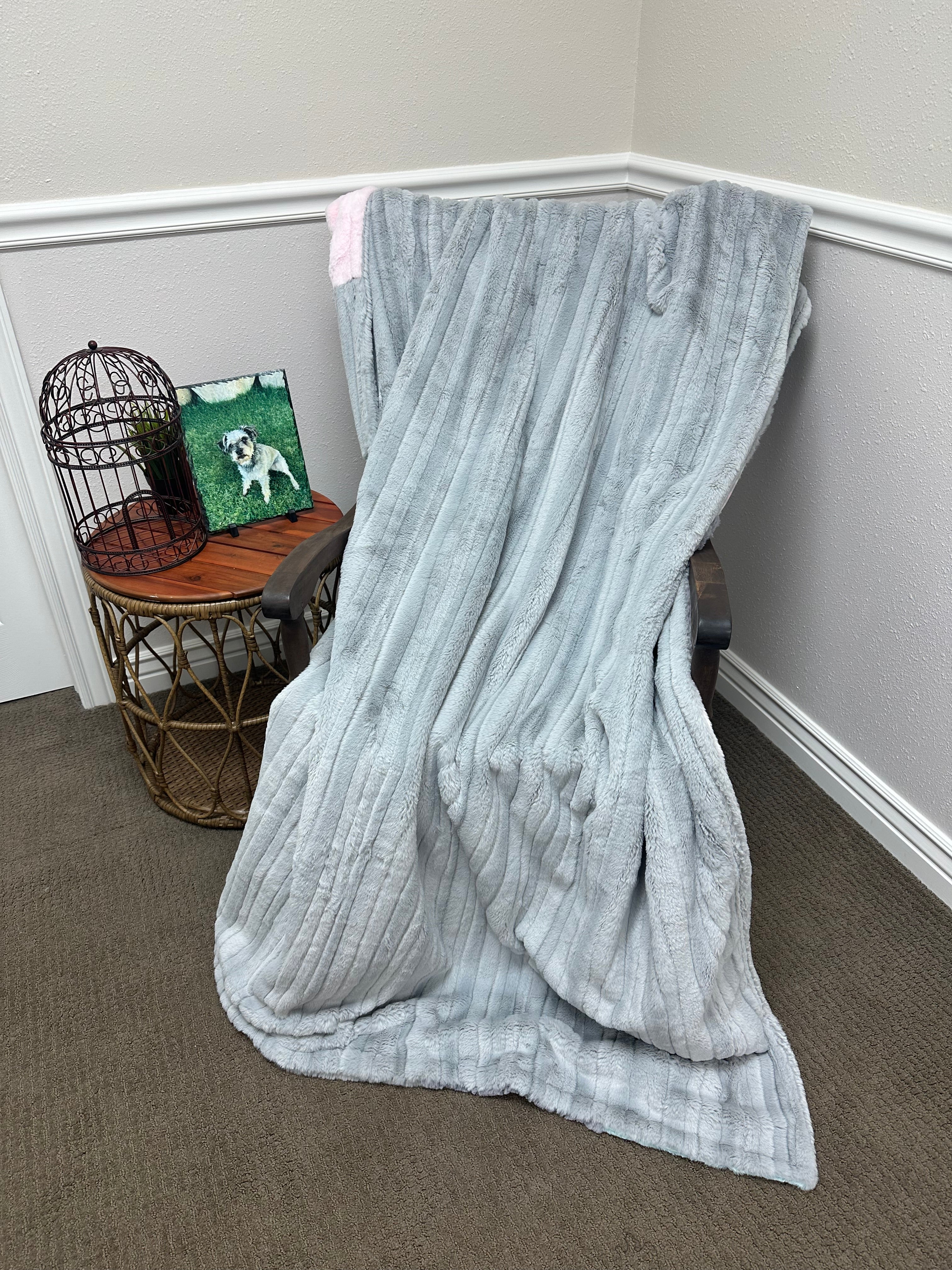 Pink, blue, grey minky mama