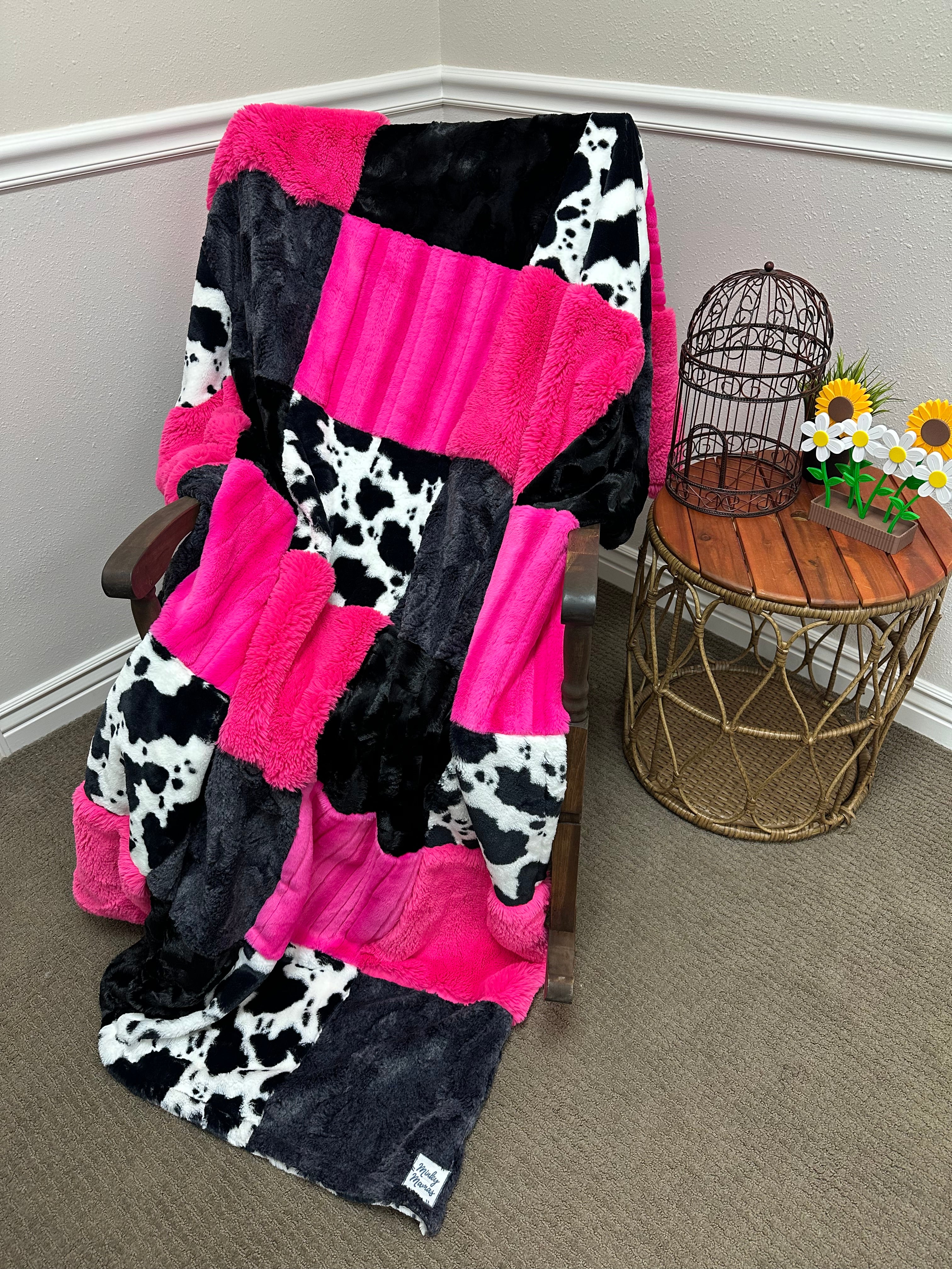 Hot pink Cow Minky Mama