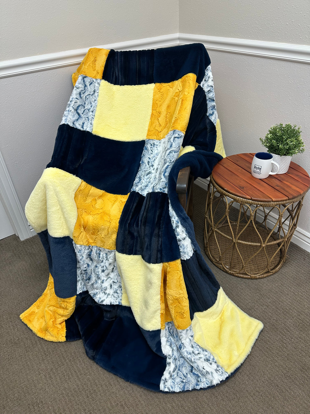 Yellow and Navy Minky Mama