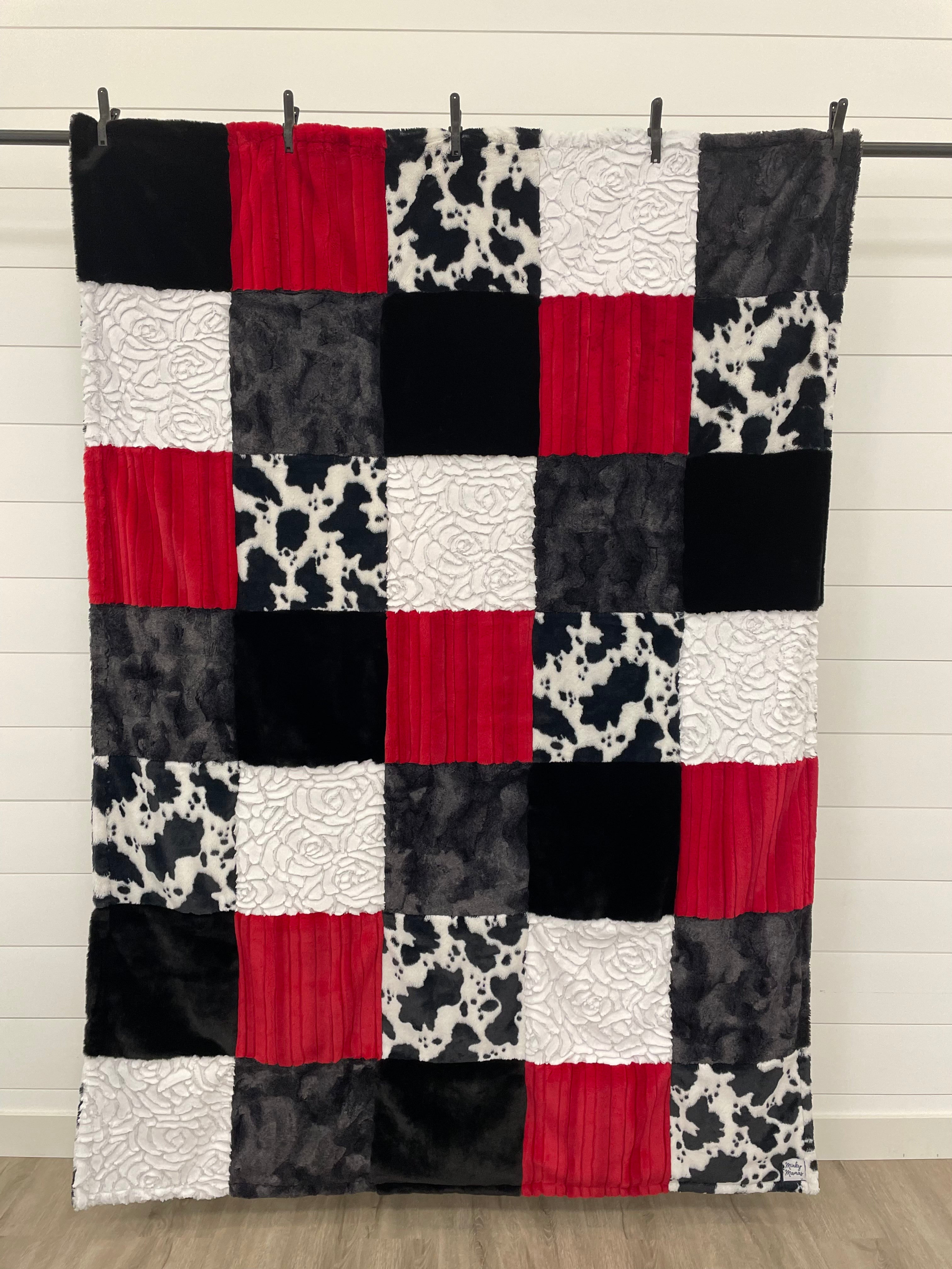 Black, White and Red Minky Mama With Cow on the Back