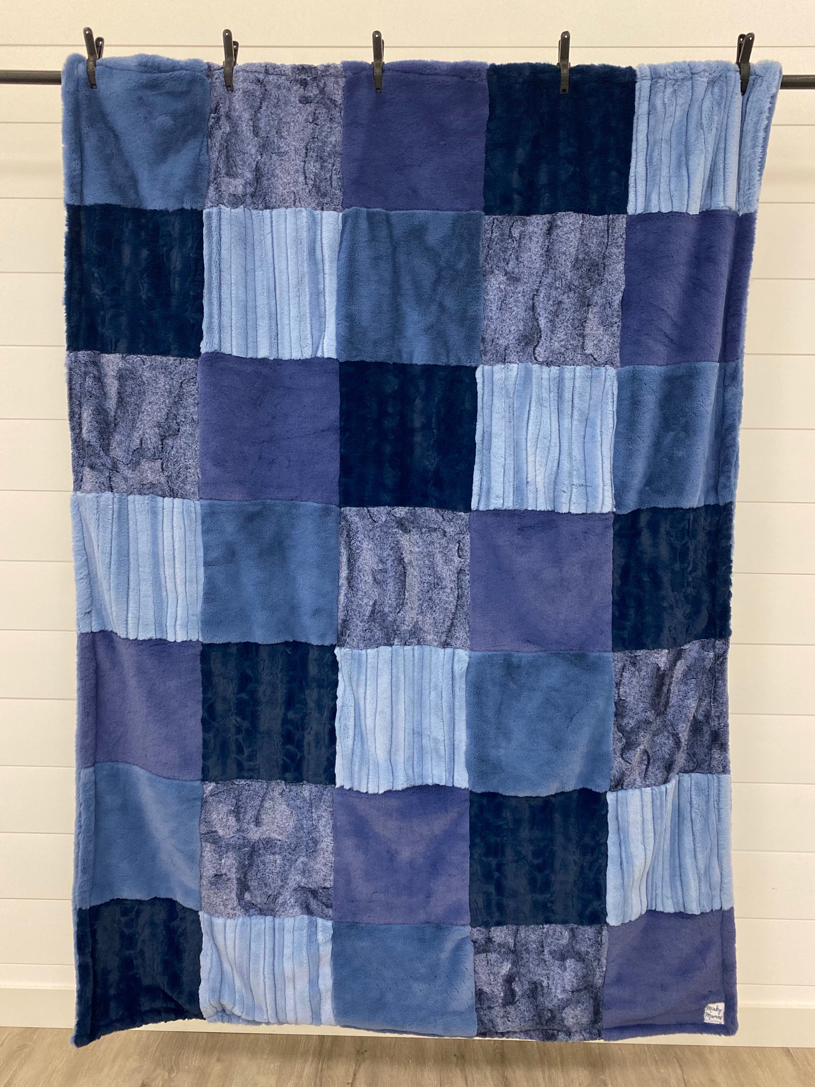 Shades of Blue Minky Mama With Encore on the Back