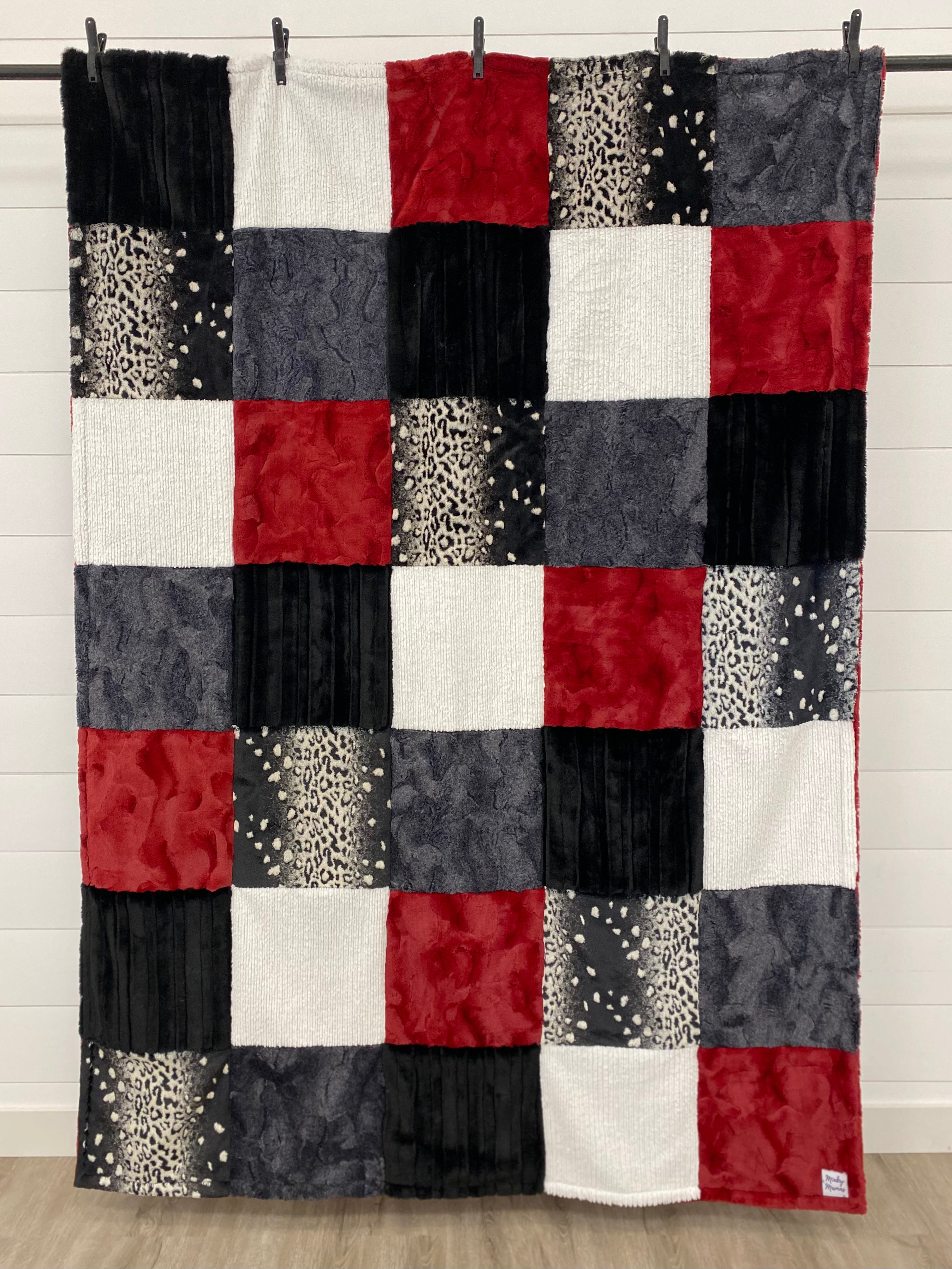 Black, White and Crimson Minky Mama With Hide on the Back