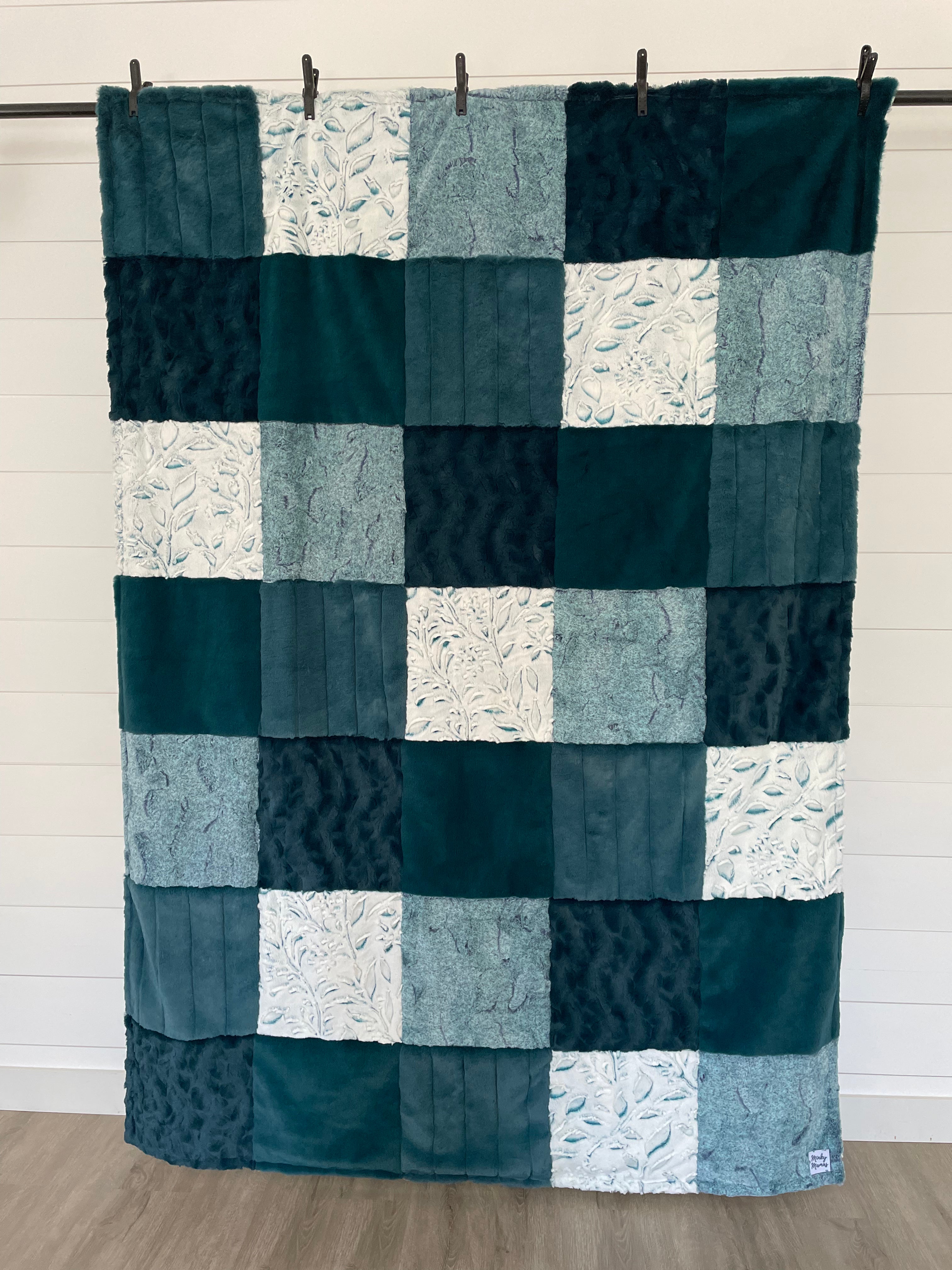 Teal Minky Mama With Poppy on the Back