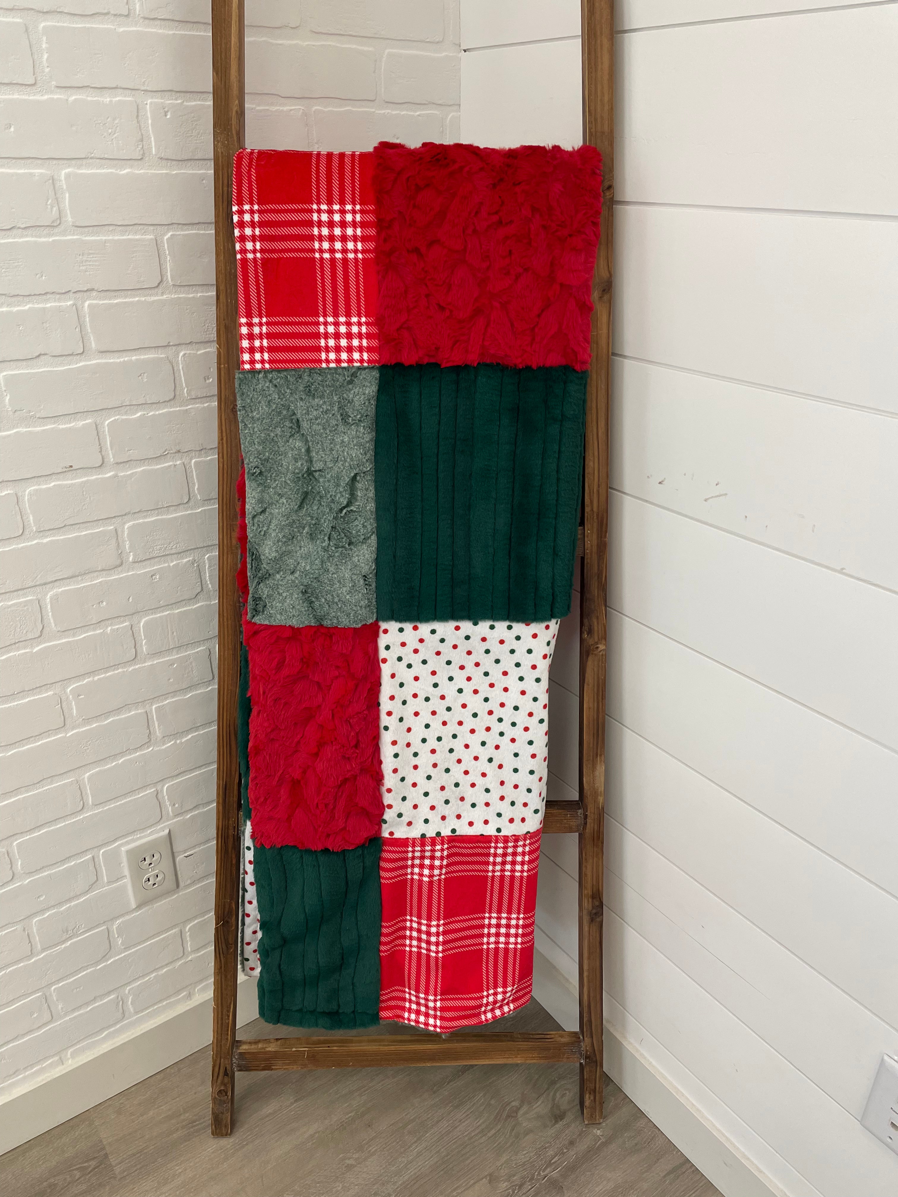 Christmas Plaid and Polka Dot Minky Mama With Ivy Heather on the Back