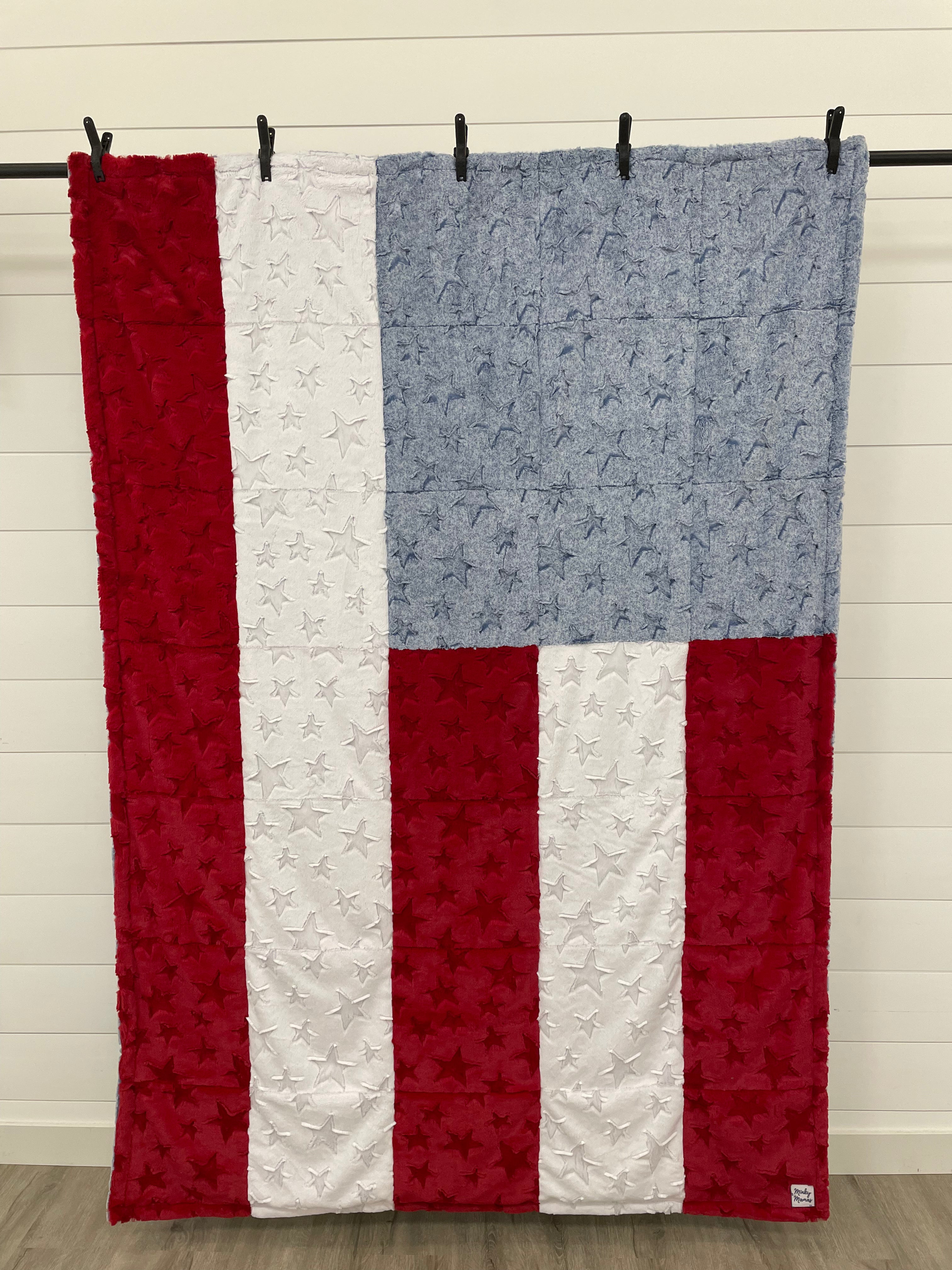 American Flag Minky Mama With Stone Wash Embossed Stars on the Back